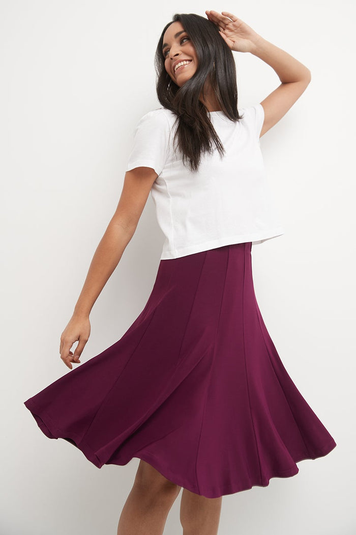 rekucci Bell Shaped Long Skirt with Flippy Flare wine