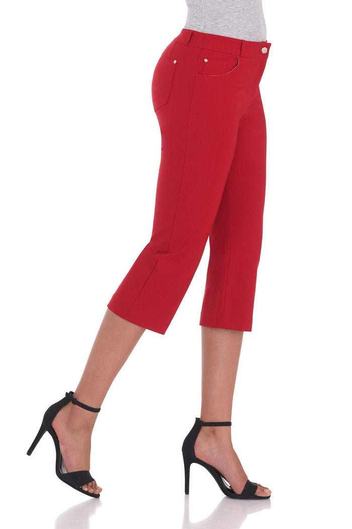 Rekucci Chic Capris With 5 Pockets And Zipper Closure Red