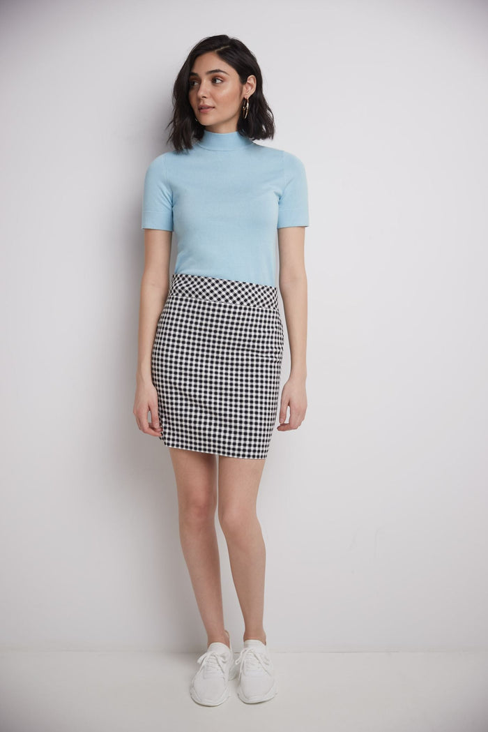 Rekucci Classic 19” Above The Knee Pencil Skirt Black-white-gingham