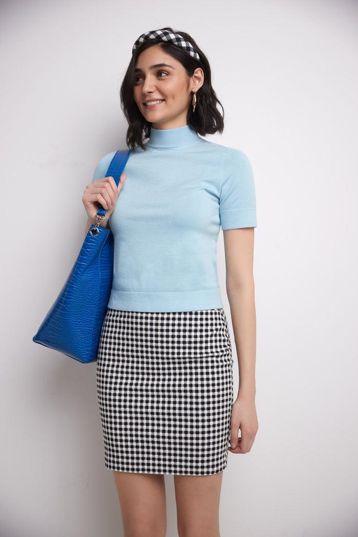 rekucci Classic 19” Above the Knee Pencil Skirt black-white-gingham