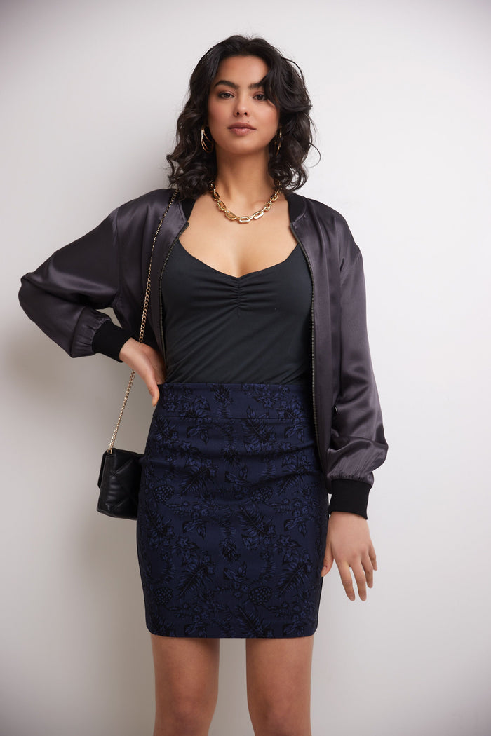Rekucci Classic 19” Above The Knee Pencil Skirt Dark-blue-floral