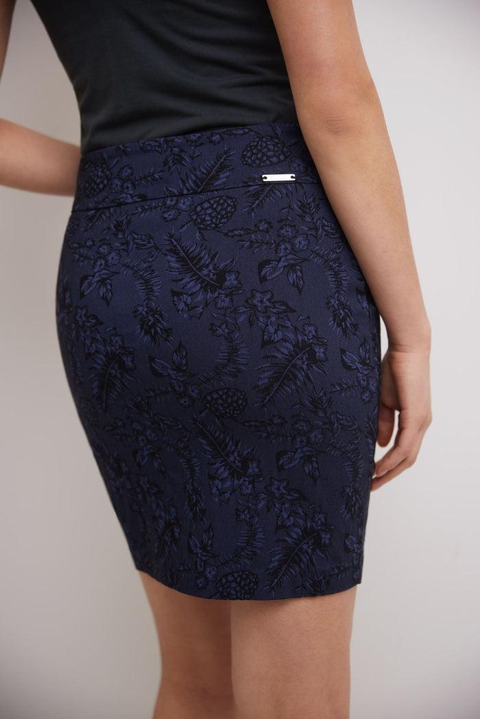 Rekucci Classic 19” Above The Knee Pencil Skirt Dark-blue-floral