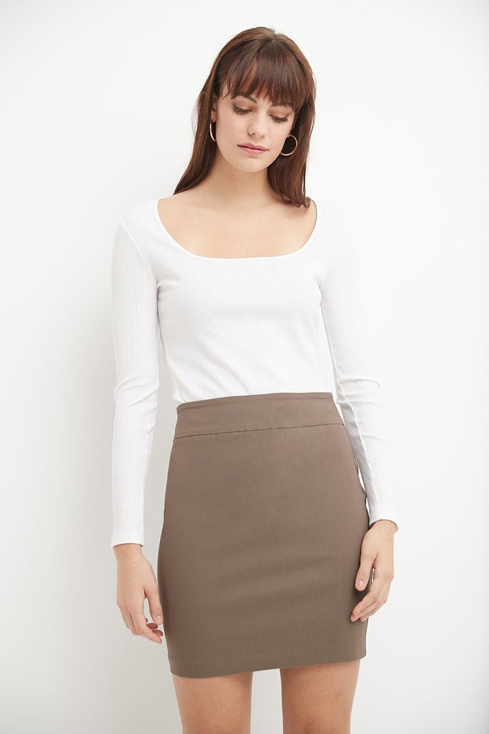 Rekucci Classic 19” Above The Knee Pencil Skirt Mocha