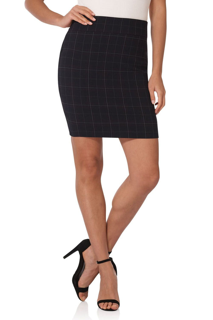 Rekucci Classic 19” Above The Knee Pencil Skirt Navy-tartan