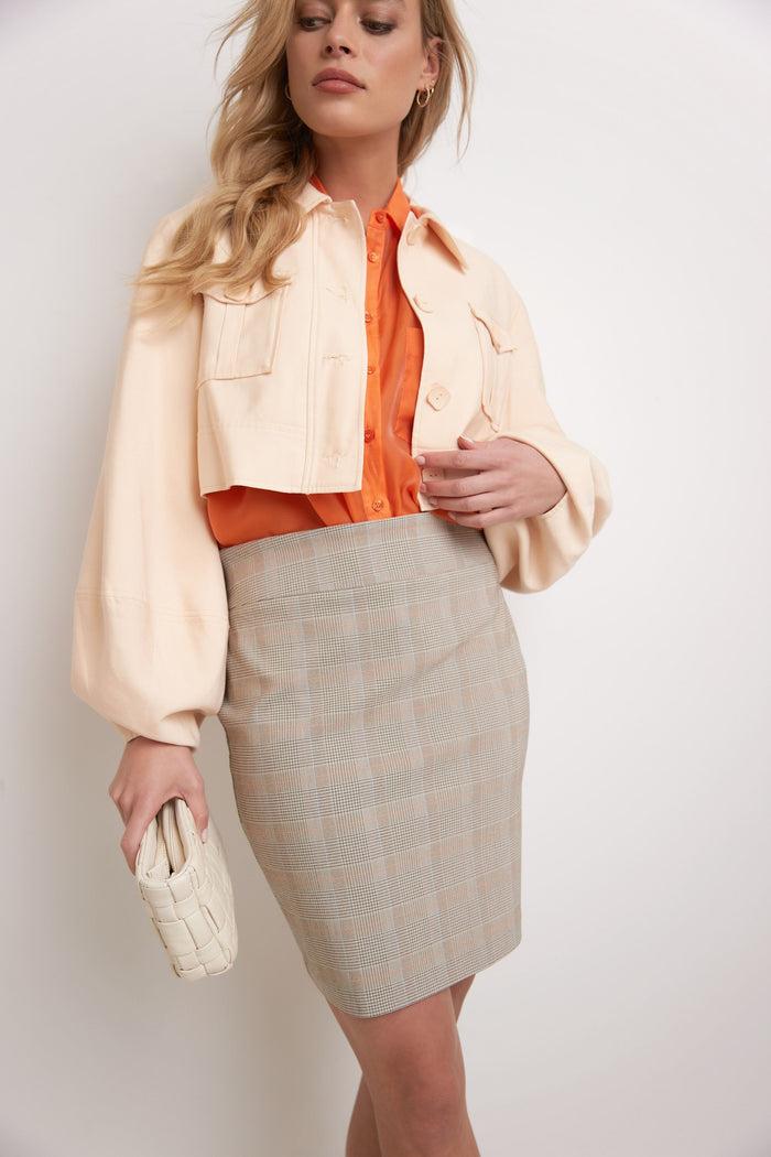 Rekucci Classic 19” Above The Knee Pencil Skirt Warm-beige-plaid