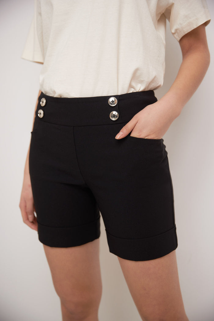 Rekucci Classic 6” Shorts With Cuffed Button Detail Black