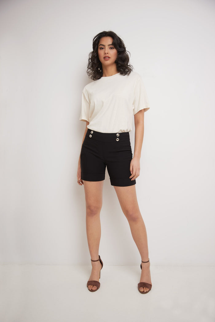 Rekucci Classic 6” Shorts With Cuffed Button Detail Black
