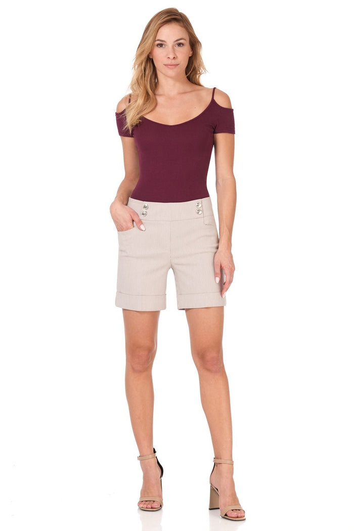 rekucci Classic 6” shorts with cuffed button detail khaki-stripe