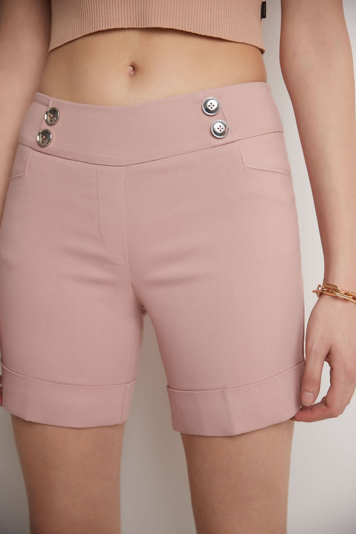 Rekucci Classic 6” Shorts With Cuffed Button Detail Rose