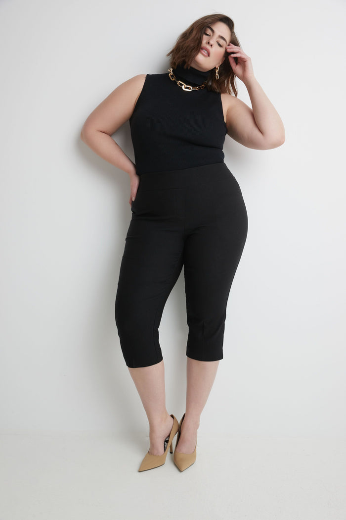 Rekucci Curvy Capri With Flattering Wide Waistband Black