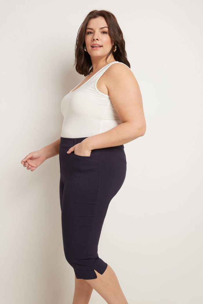 Rekucci Curvy Capri With Flattering Wide Waistband Navy