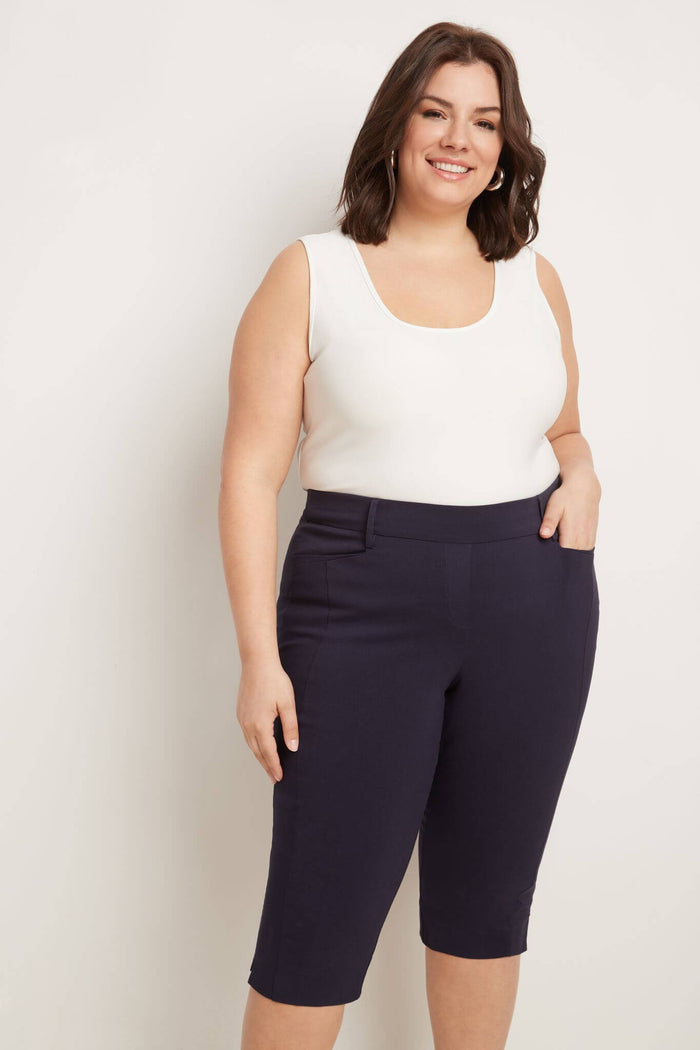 Rekucci Curvy Capri With Flattering Wide Waistband Navy