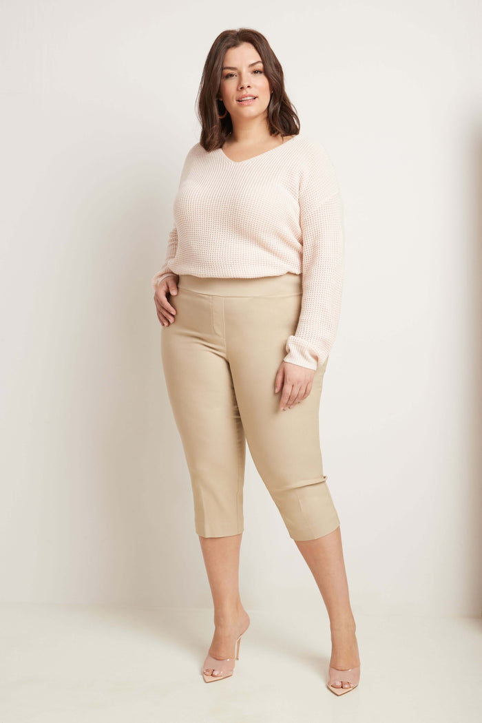 rekucci Curvy Capri with Flattering Wide Waistband stone