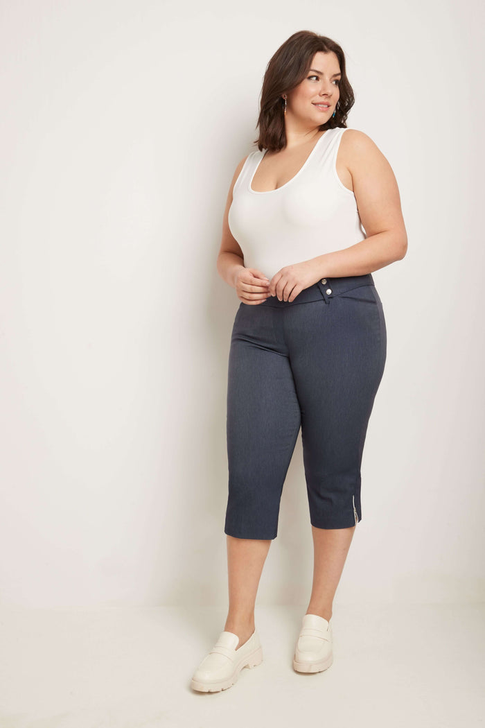 Rekucci Curvy Chic Capris With Zipper Detail At The Hem Indigo
