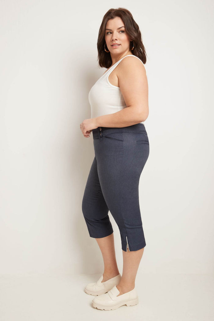 rekucci Curvy Chic Capris with Zipper Detail at the Hem indigo