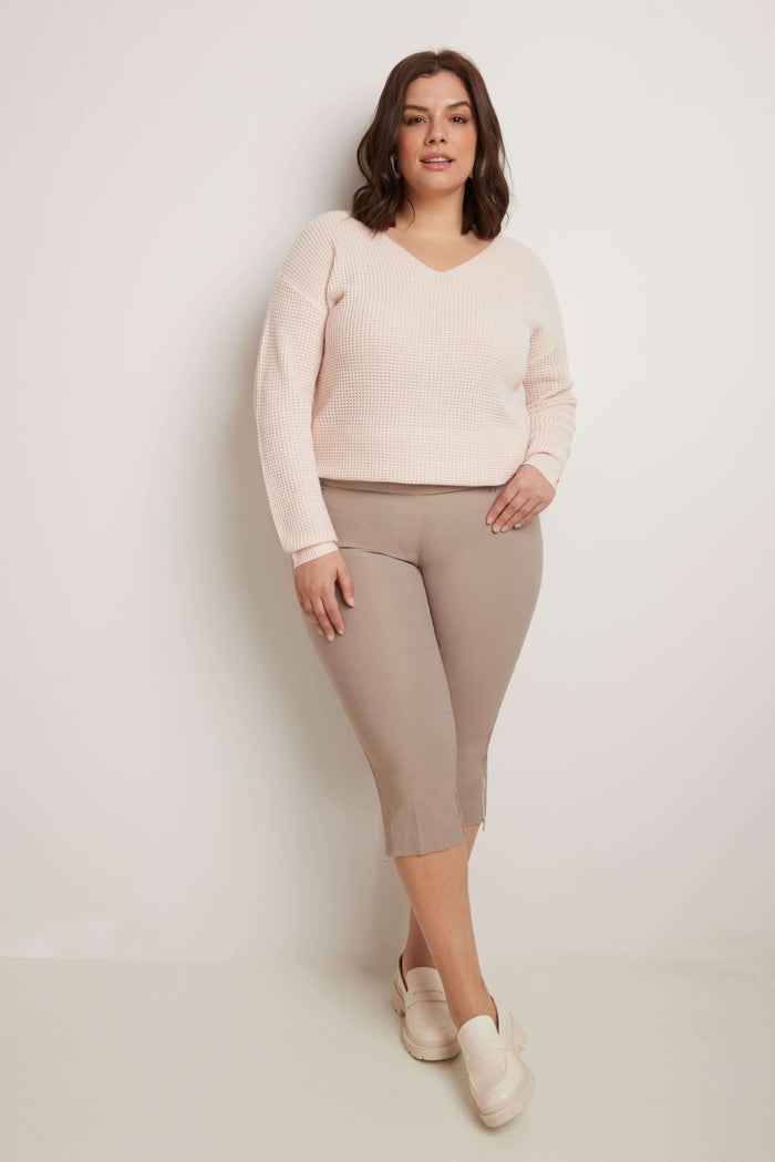 Rekucci Curvy Chic Capris With Zipper Detail At The Hem Khaki
