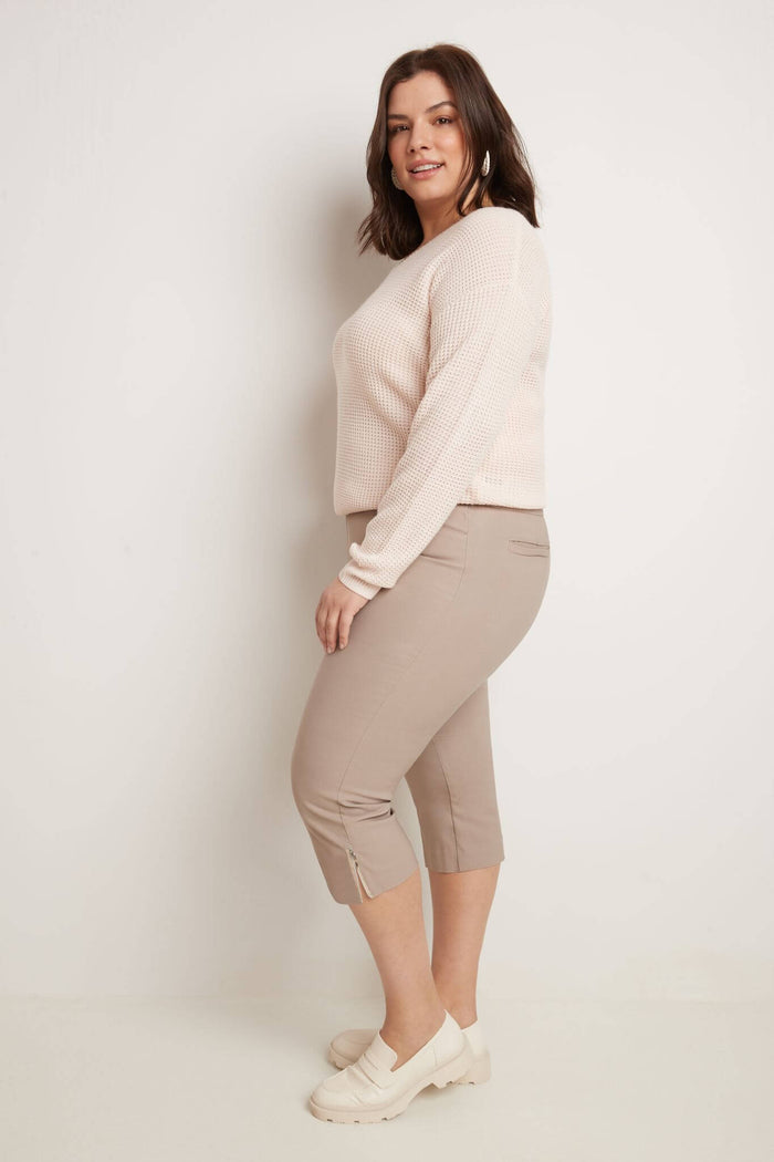 Rekucci Curvy Chic Capris With Zipper Detail At The Hem Khaki