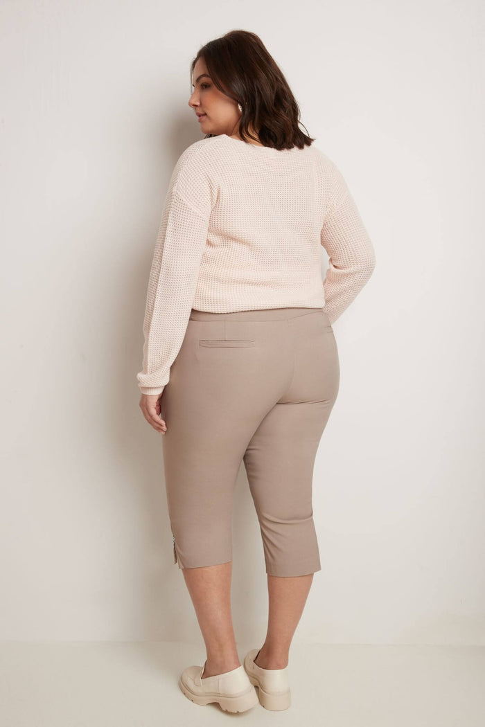 Rekucci Curvy Chic Capris With Zipper Detail At The Hem Khaki