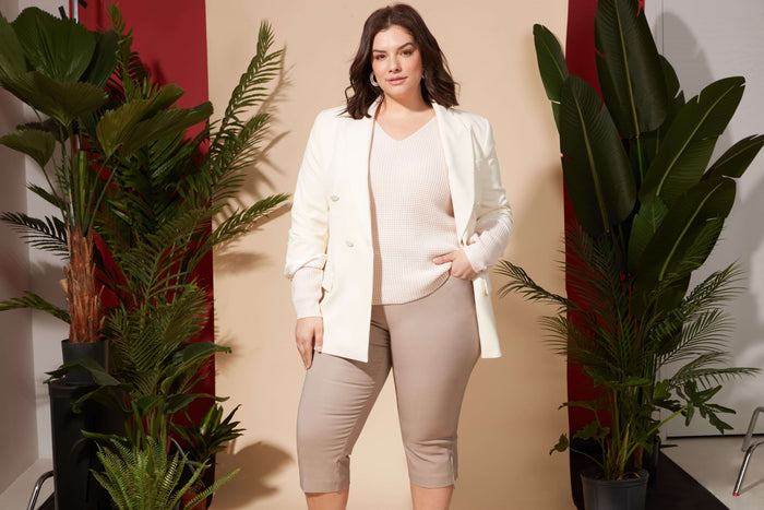 rekucci Curvy Chic Capris with Zipper Detail at the Hem khaki