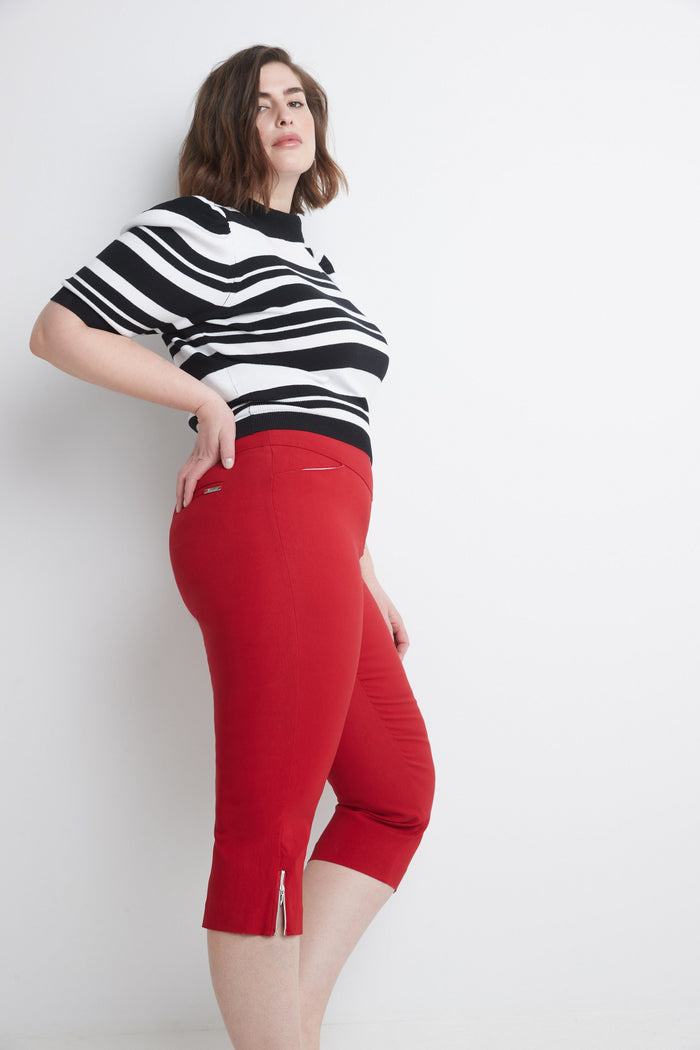 Rekucci Curvy Chic Capris With Zipper Detail At The Hem Red