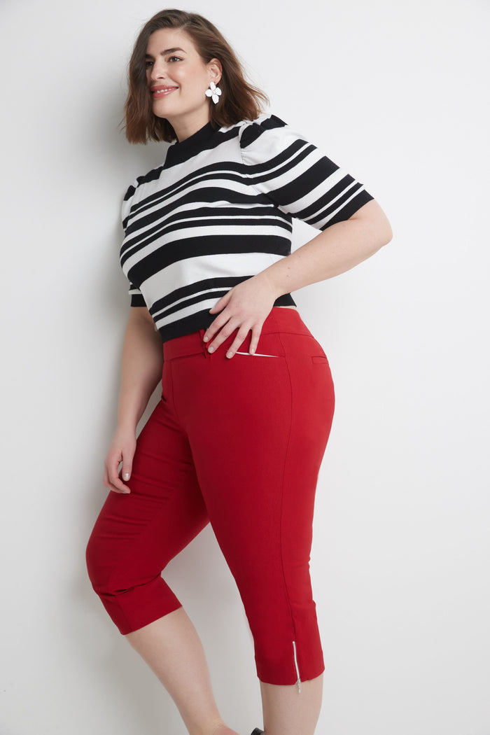 Rekucci Curvy Chic Capris With Zipper Detail At The Hem Red