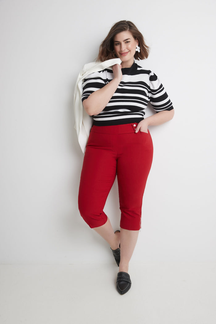 rekucci Curvy Chic Capris with Zipper Detail at the Hem red