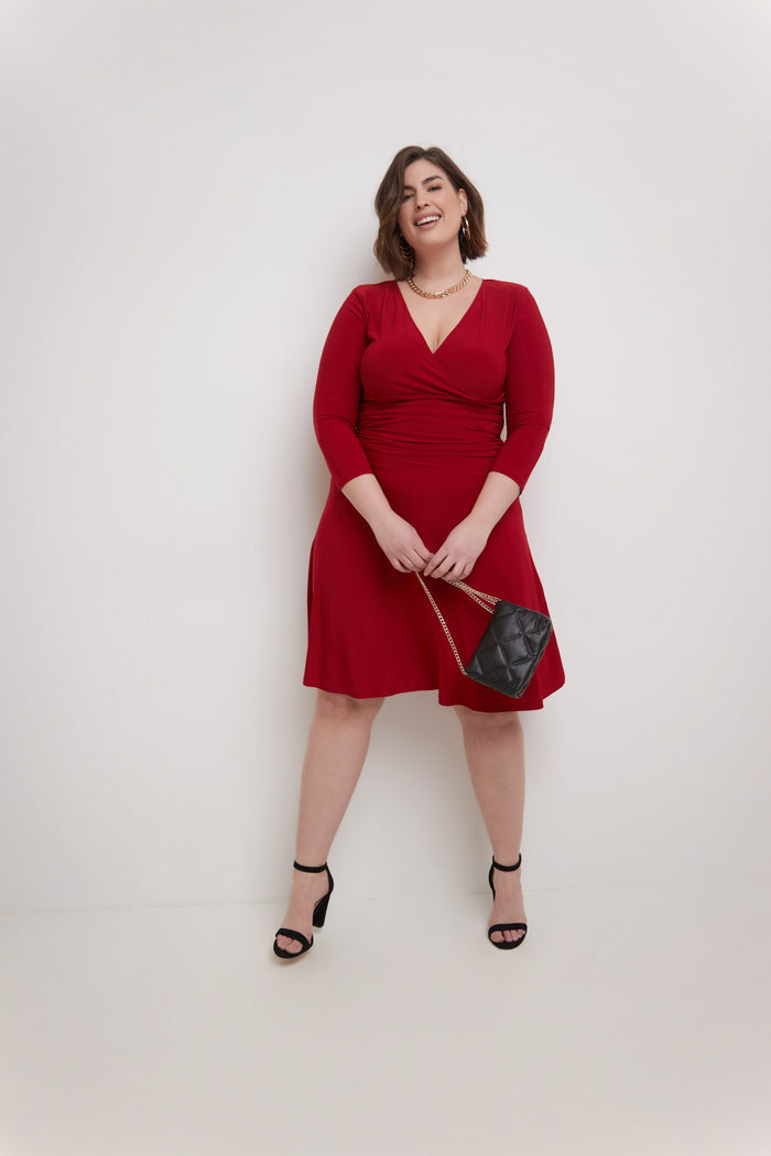 Rekucci Curvy Form-Fitting Ruched Dress With Tummy Control Cherry