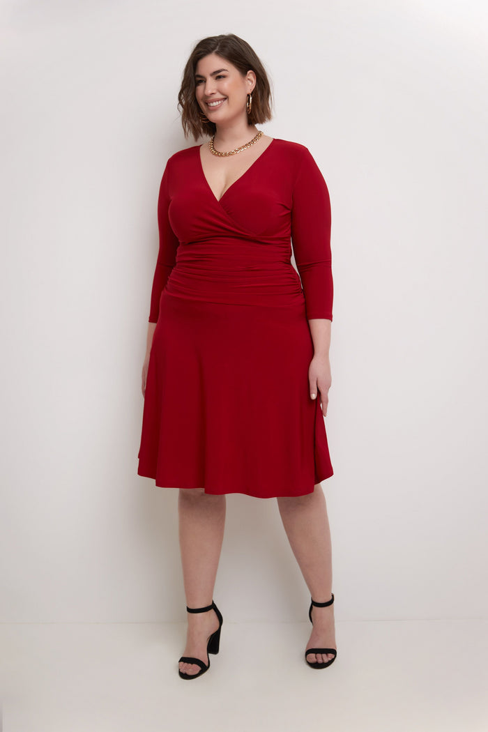 Rekucci Curvy Form-Fitting Ruched Dress With Tummy Control Cherry