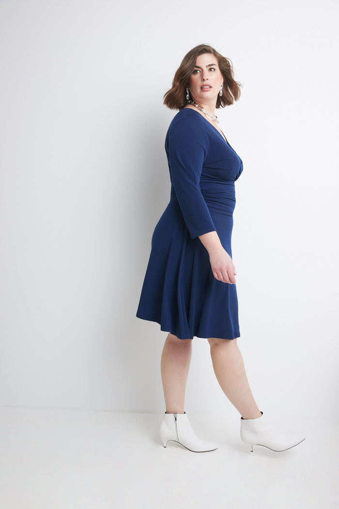 rekucci Curvy Form-Fitting Ruched Dress with Tummy Control navy