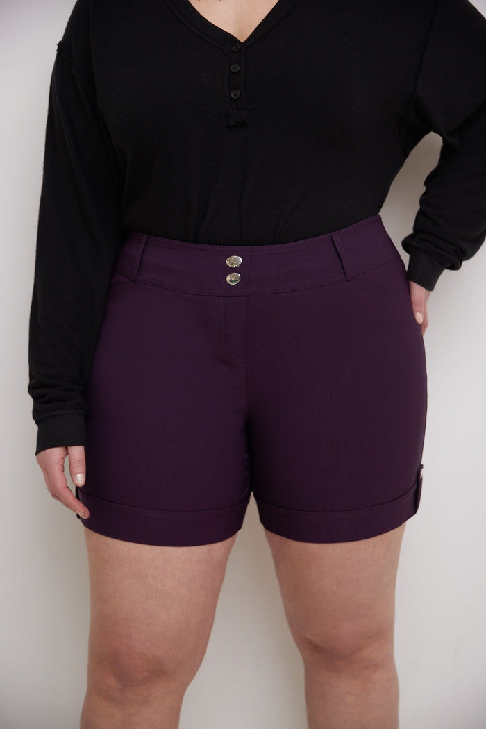 Rekucci Curvy Plus Size 6” Shorts With Slimming Cuff Deep-plum