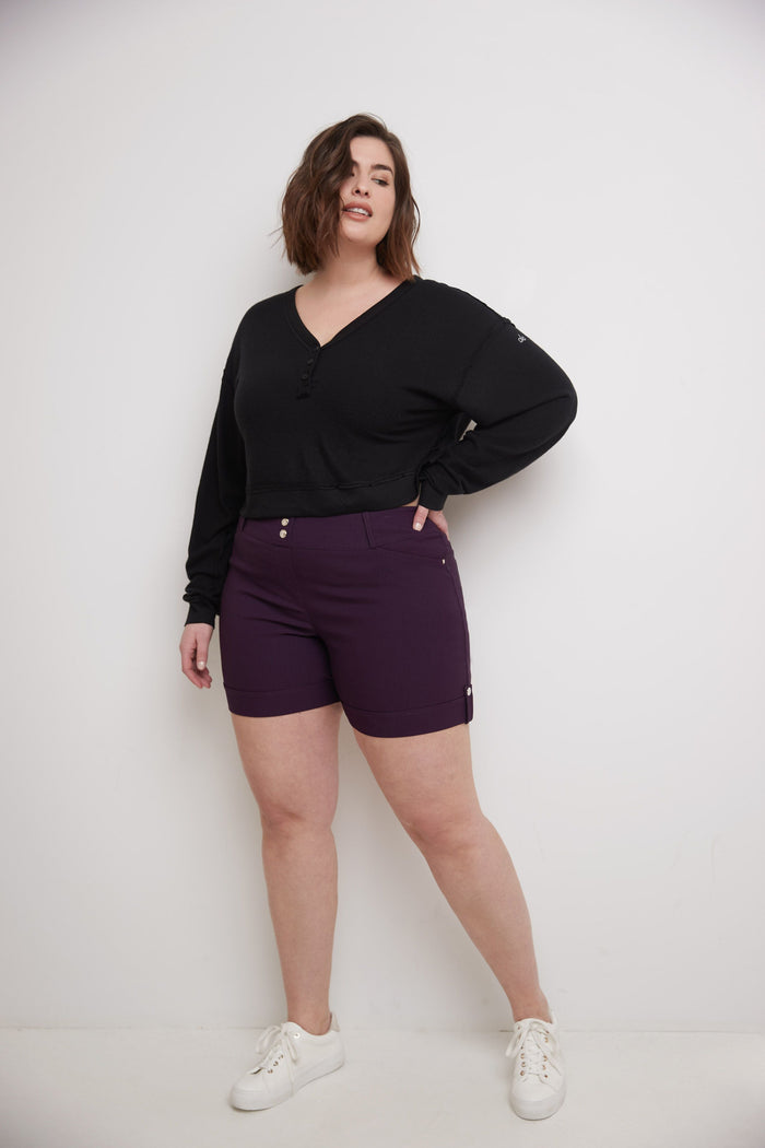 Rekucci Curvy Plus Size 6” Shorts With Slimming Cuff Deep-plum