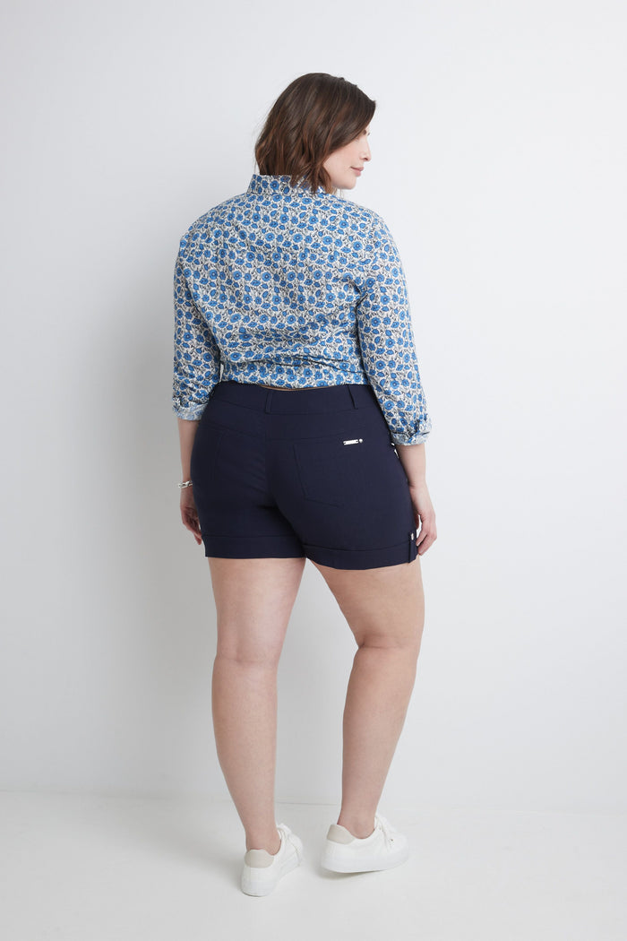 Rekucci Curvy Plus Size 6” Shorts With Slimming Cuff Navy