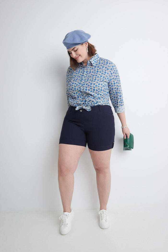 Rekucci Curvy Plus Size 6” Shorts With Slimming Cuff Navy