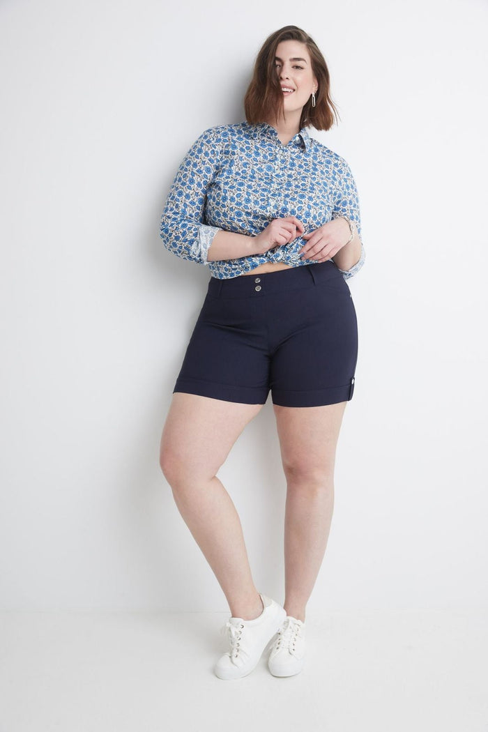 rekucci Curvy Plus Size 6” Shorts with Slimming Cuff navy