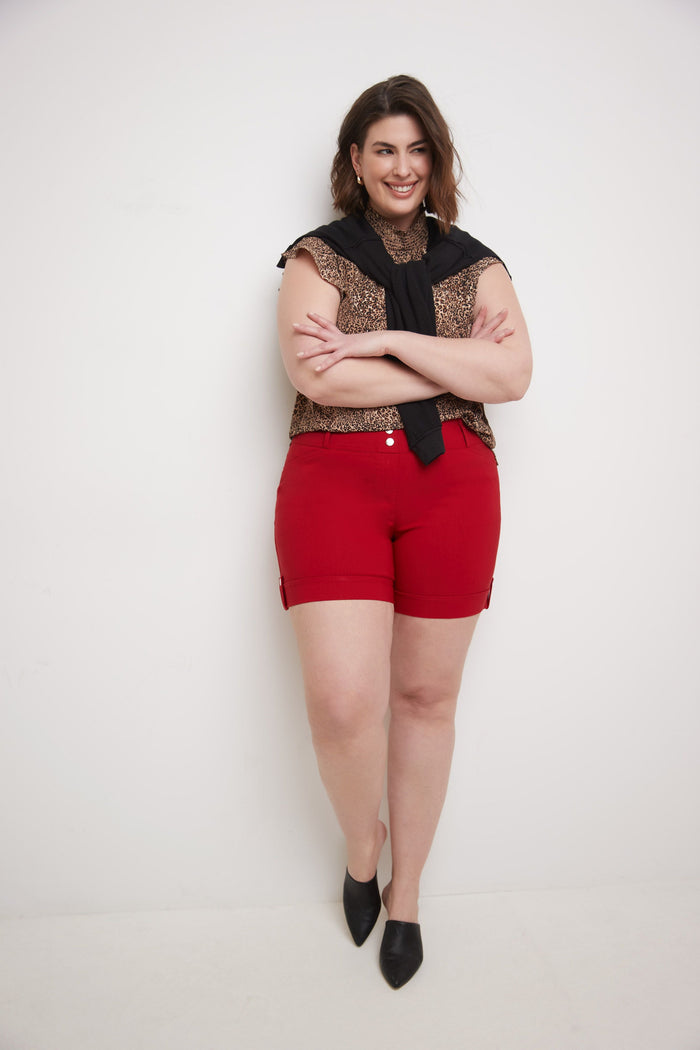Rekucci Curvy Plus Size 6” Shorts With Slimming Cuff Red
