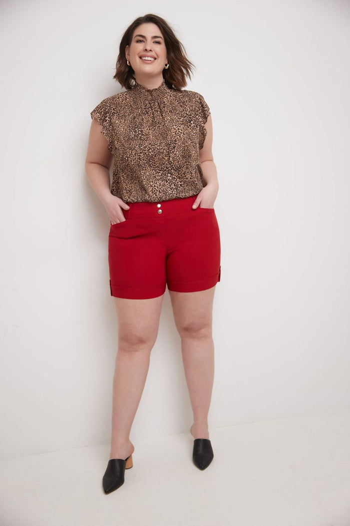 Rekucci Curvy Plus Size 6” Shorts With Slimming Cuff Red