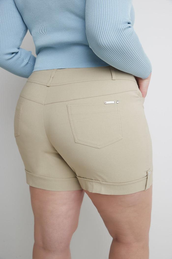 Rekucci Curvy Plus Size 6” Shorts With Slimming Cuff Stone