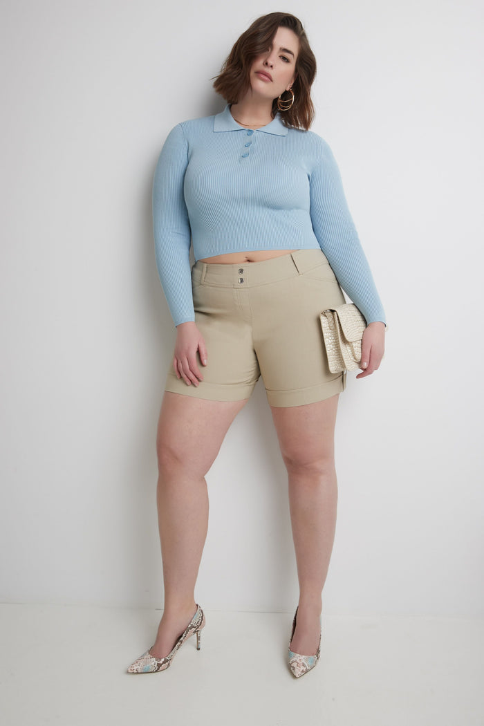 rekucci Curvy Plus Size 6” Shorts with Slimming Cuff stone