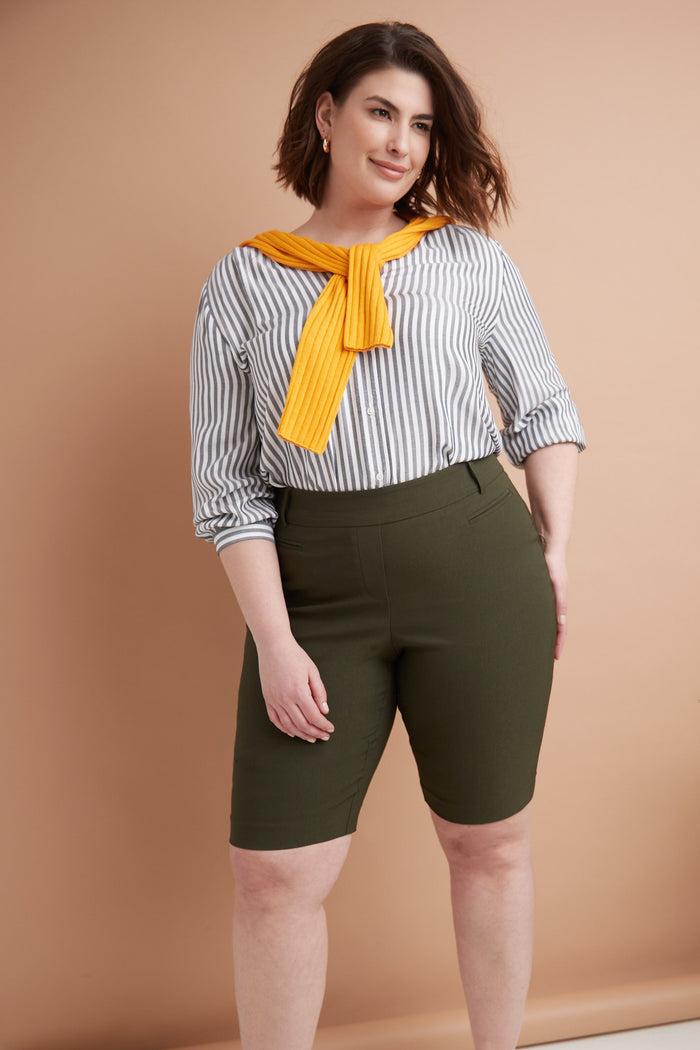Rekucci Curvy Pull-on 12” City Shorts With Tummy Control Olive