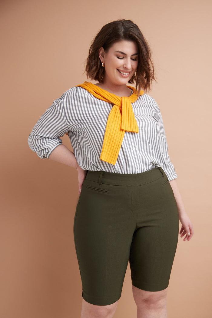 Rekucci Curvy Pull-on 12” City Shorts With Tummy Control Olive