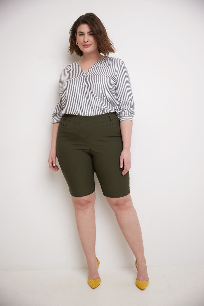 rekucci Curvy Pull-on 12” City Shorts with Tummy Control olive
