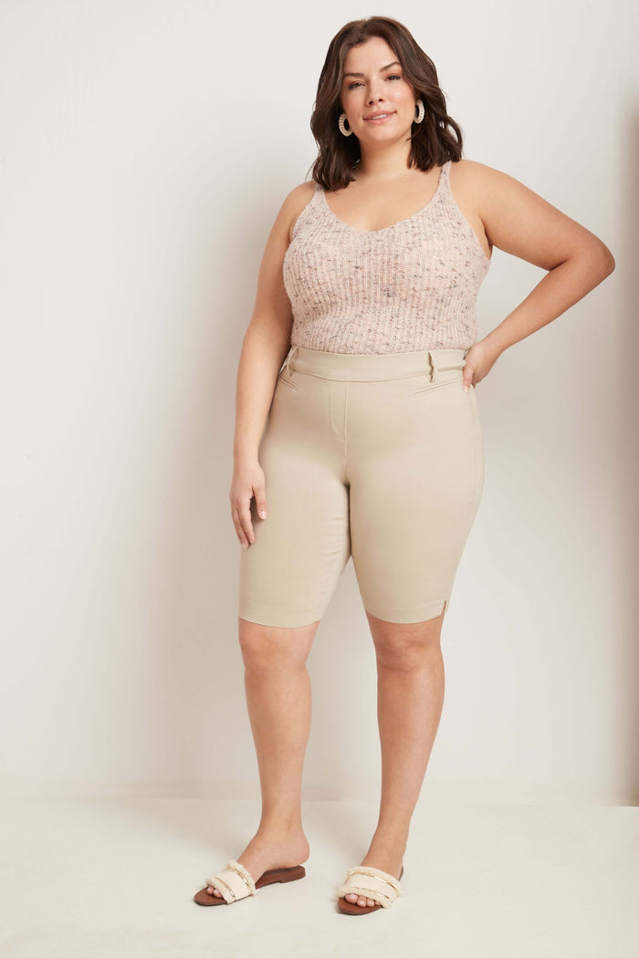 rekucci Curvy Pull-on 12” City Shorts with Tummy Control stone