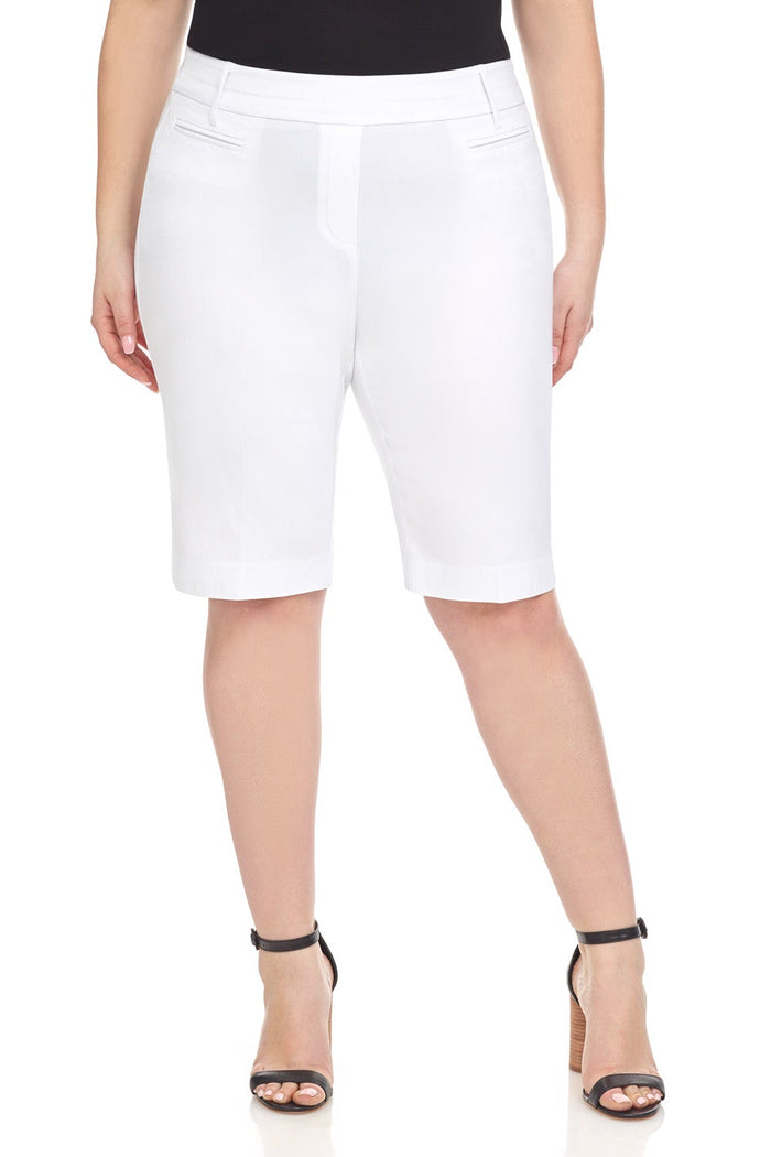 rekucci Curvy Pull-on 12” City Shorts with Tummy Control white