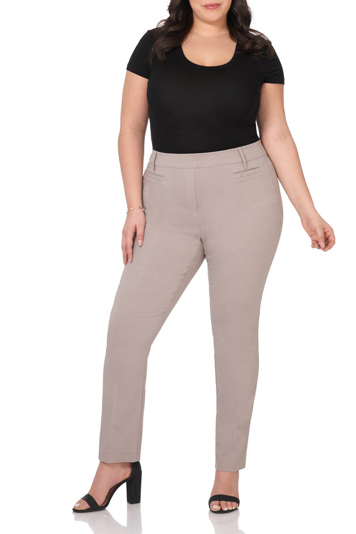 Rekucci Curvy Pull-on Tummy Control Pants With Real Pockets Khaki