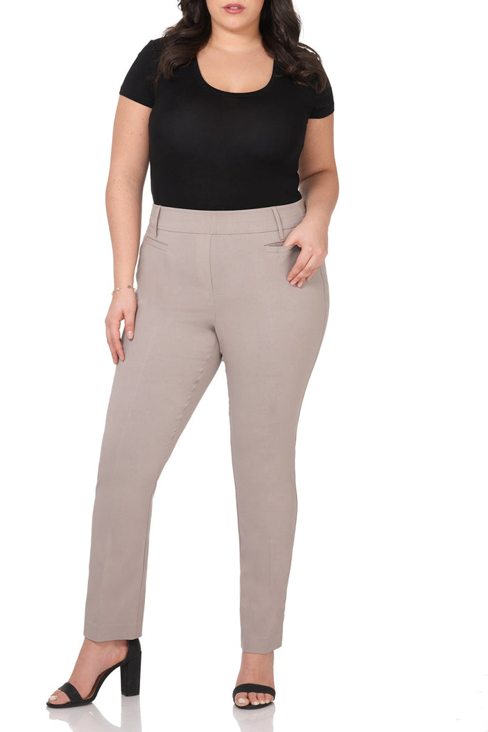 rekucci Curvy Pull-on Tummy Control Pants with Real Pockets khaki