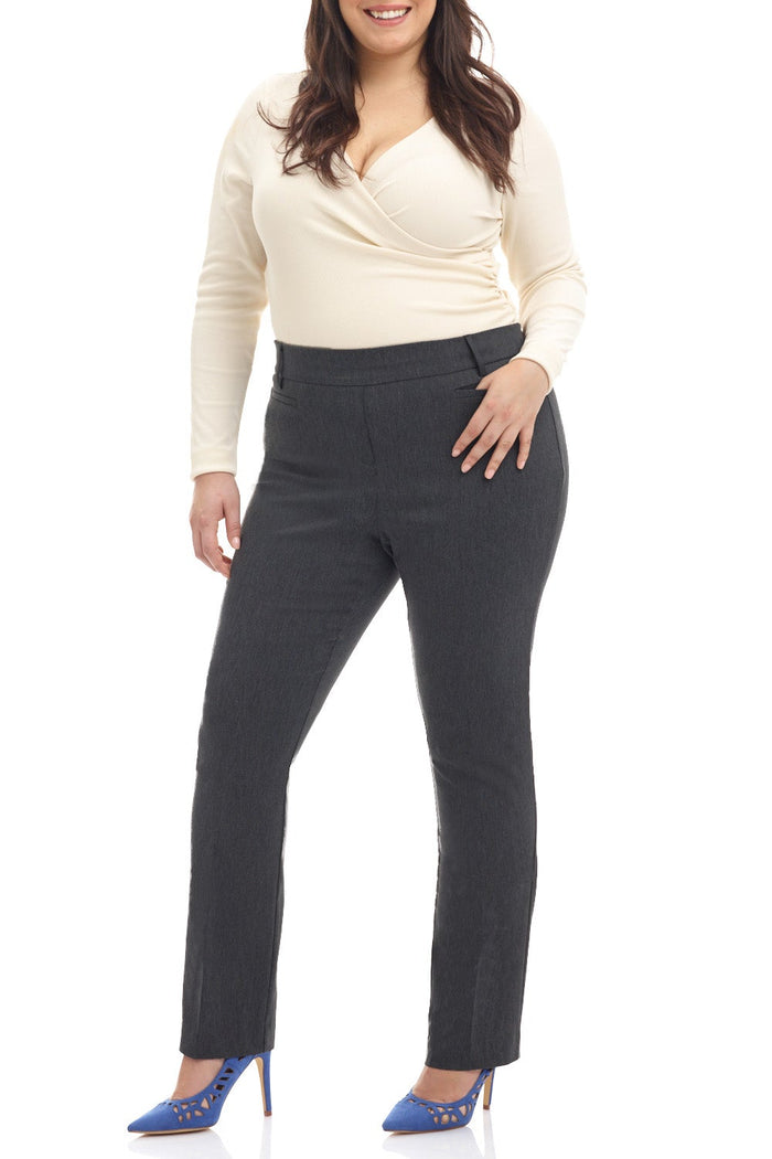 rekucci Curvy Pull-on Tummy Control Pants with Real Pockets dk-charcoal