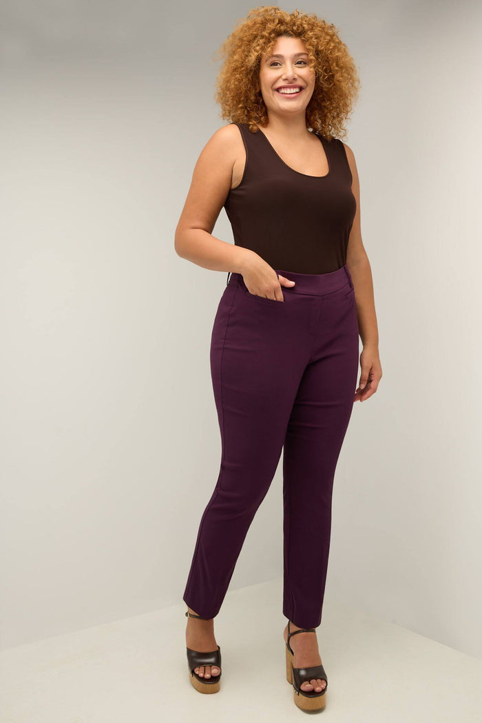 rekucci Curvy Pull-on Tummy Control Pants with Real Pockets deep-plum