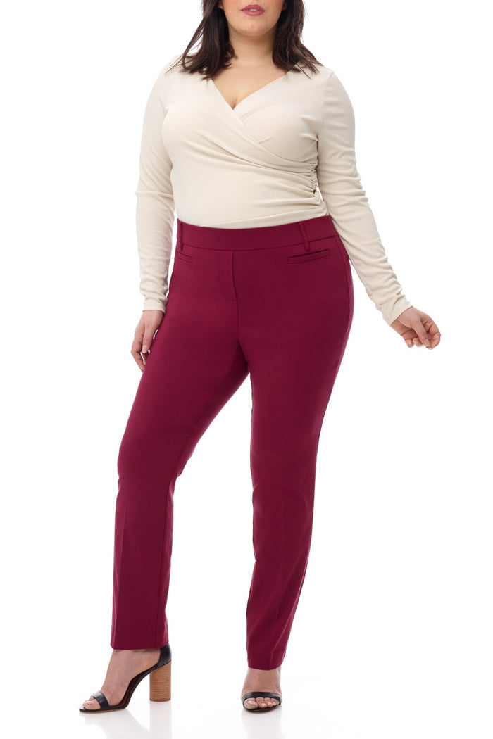 Rekucci Curvy Pull-on Tummy Control Pants With Real Pockets Burgundy