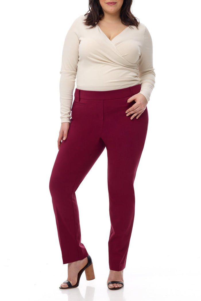 rekucci Curvy Pull-on Tummy Control Pants with Real Pockets burgundy