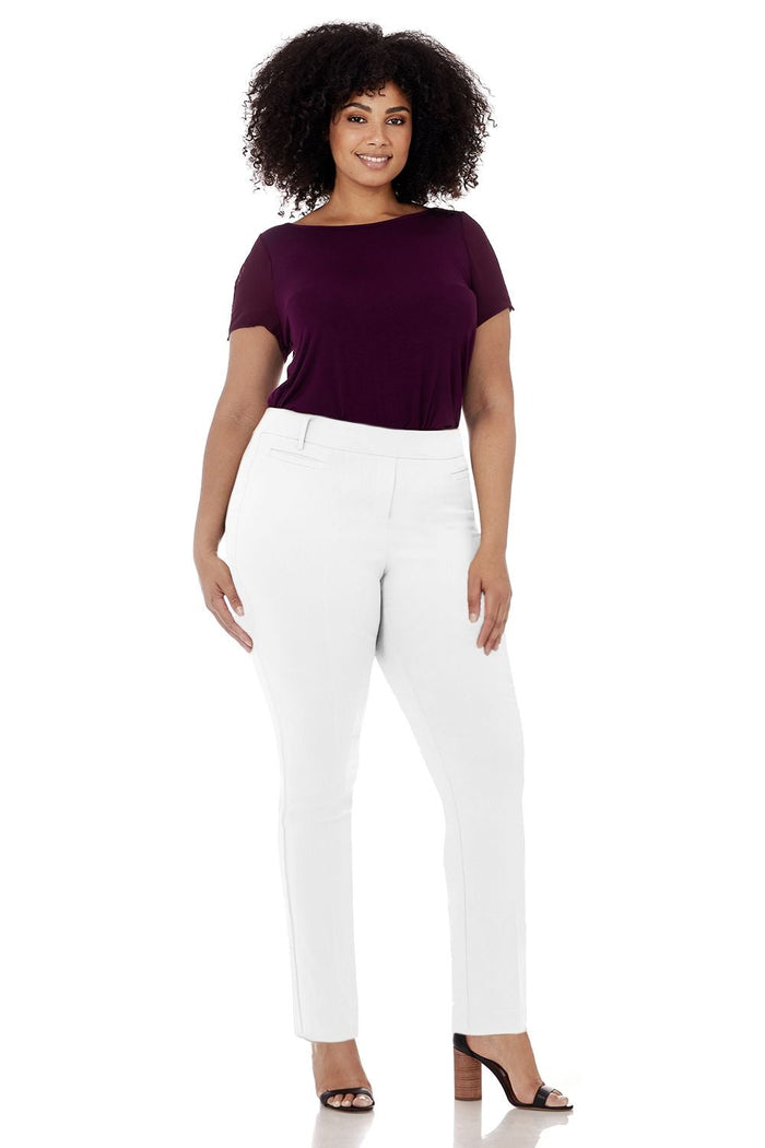 rekucci Curvy Pull-on Tummy Control Pants with Real Pockets white